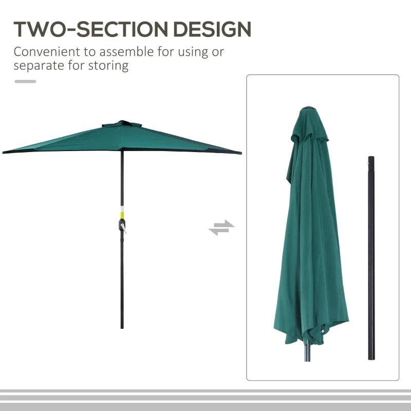 Green 2.7m Half Garden Parasol with 5 Steel Ribs