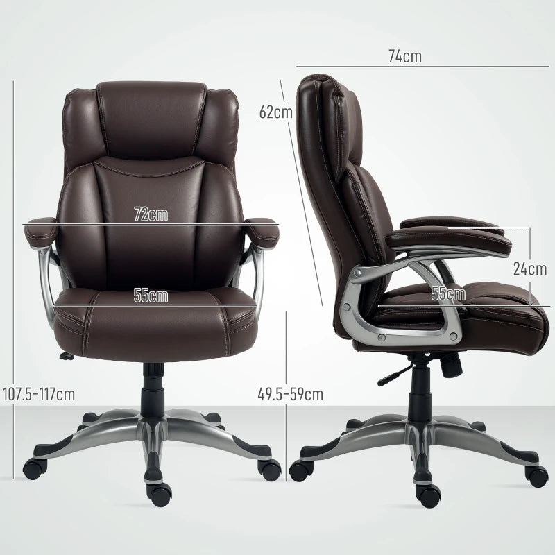 Ergonomic 49.5-59cm Brown Faux Leather Office Chair - Adjustable Height, Stylish Design for Home & Office Use