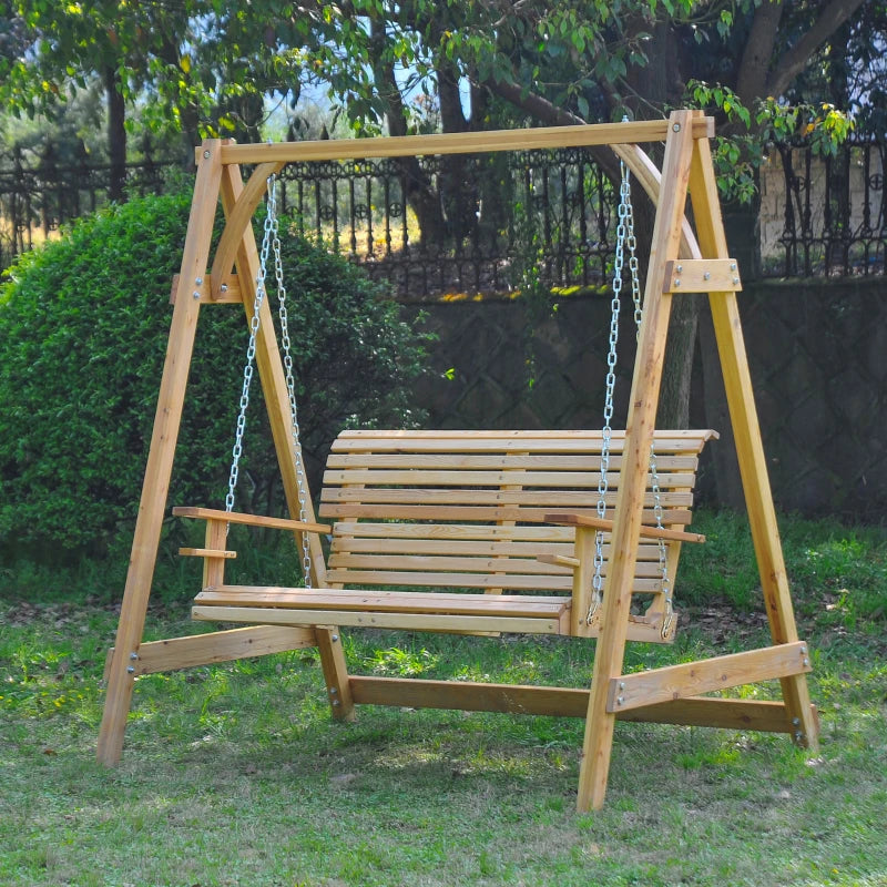 Natural Wood 2-Seater Garden Swing Hammock