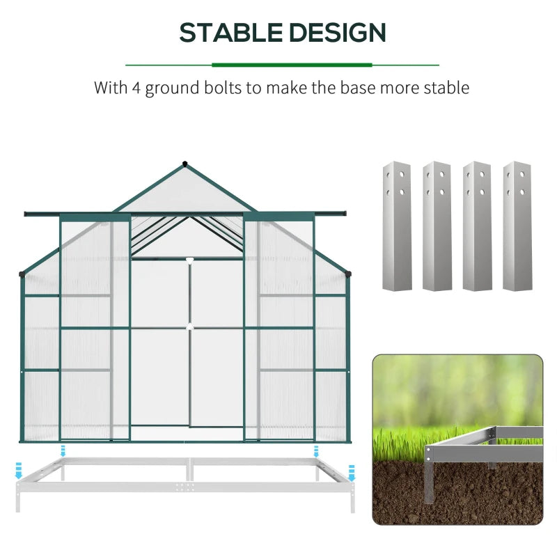 Green Polycarbonate Walk-in Greenhouse Kit with Adjustable Roof Vent