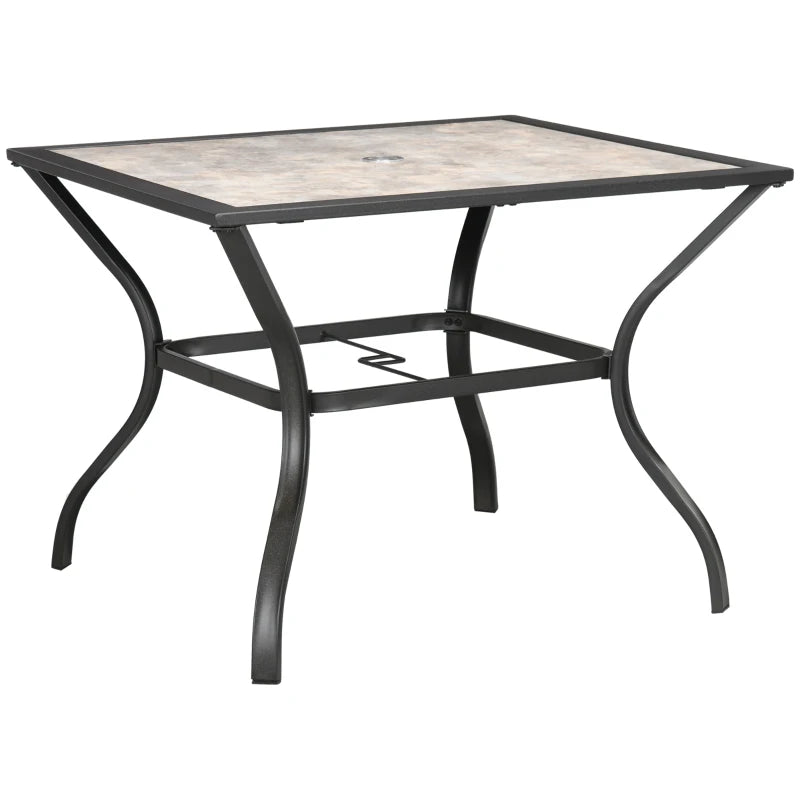 Grey Square Outdoor Dining Table with Parasol Hole - Stone-Grain Effect Top