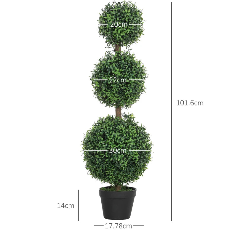 Set of 2 Decorative Artificial Boxwood Topiary Trees in Pot 100cm Green Indoor Outdoor Fake Plants for Home Decor
