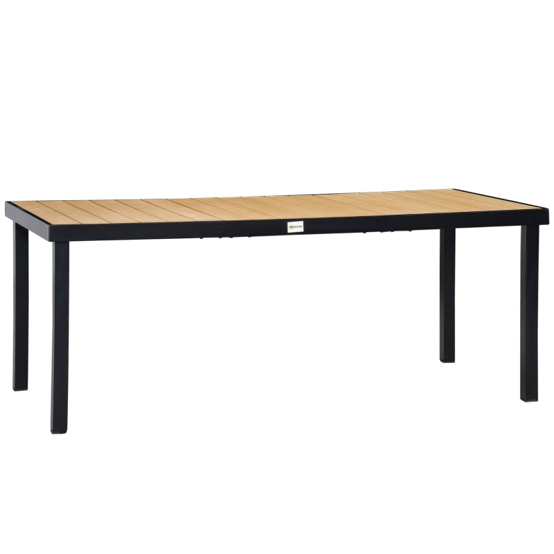 Aluminium Outdoor Garden Dining Table for 8 People - Natural Faux Wood Top, 190 x 90 x 74 cm