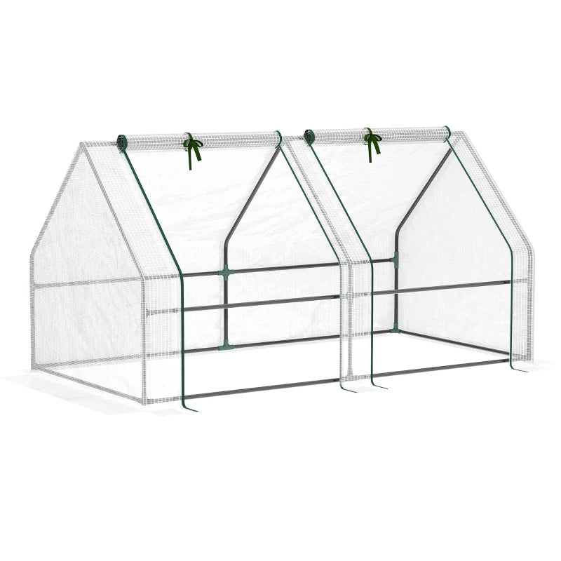 Compact Green Steel Frame Greenhouse with Zippered Window, 180 x 90 x 90 cm, White