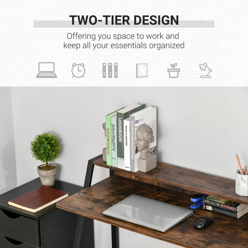 Rustic Brown Writing Desk - 100L x 45W cm Computer Table for Home Office, PC & Laptop Workstation with Storage Shelf