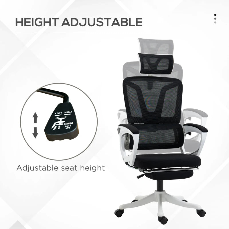 Vinsetto Ergonomic High Back Office Chair - Reclining Mesh Desk Chair with Adjustable Headrest, Lumbar Support & Foot Rest - Black