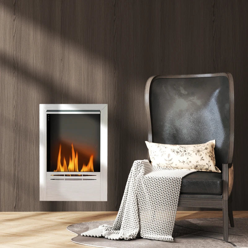 Stainless Steel Indoor Ethanol Fireplace Insert Bioethanol Burner 0.9L Volume 48x59cm Silver