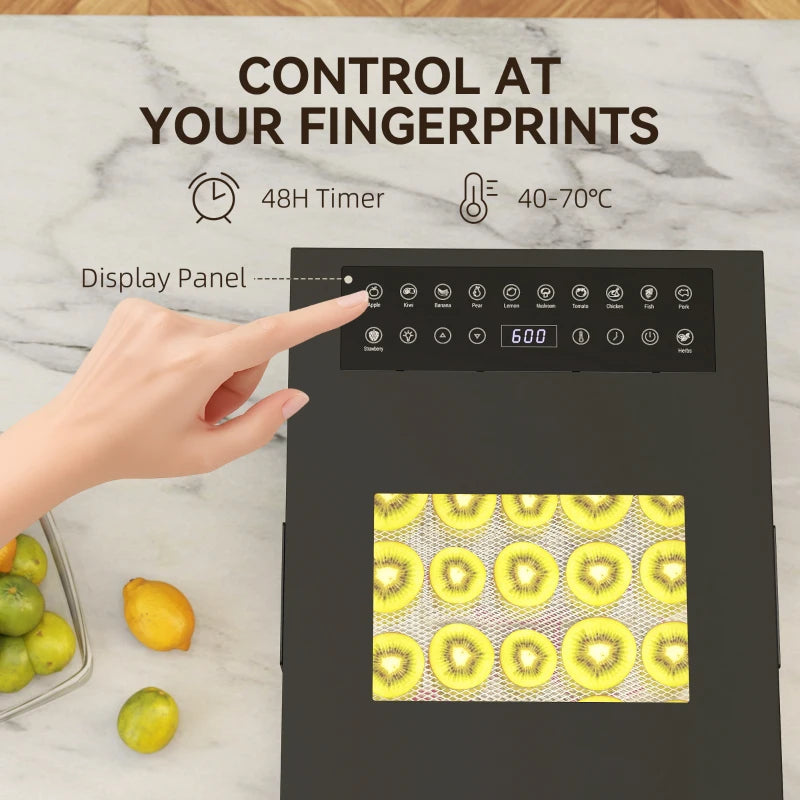 12-Tray Food Dehydrator - Black | 40-70 Hour Timer | Perfect for Healthy Snacks & Preserving Fruits & Vegetables