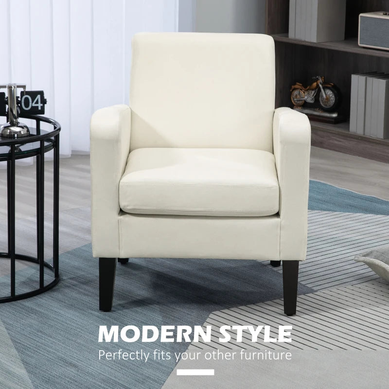 Modern Upholstered Accent Chairs with Rubber Wood Legs for Living Room and Bedroom in Cream White
