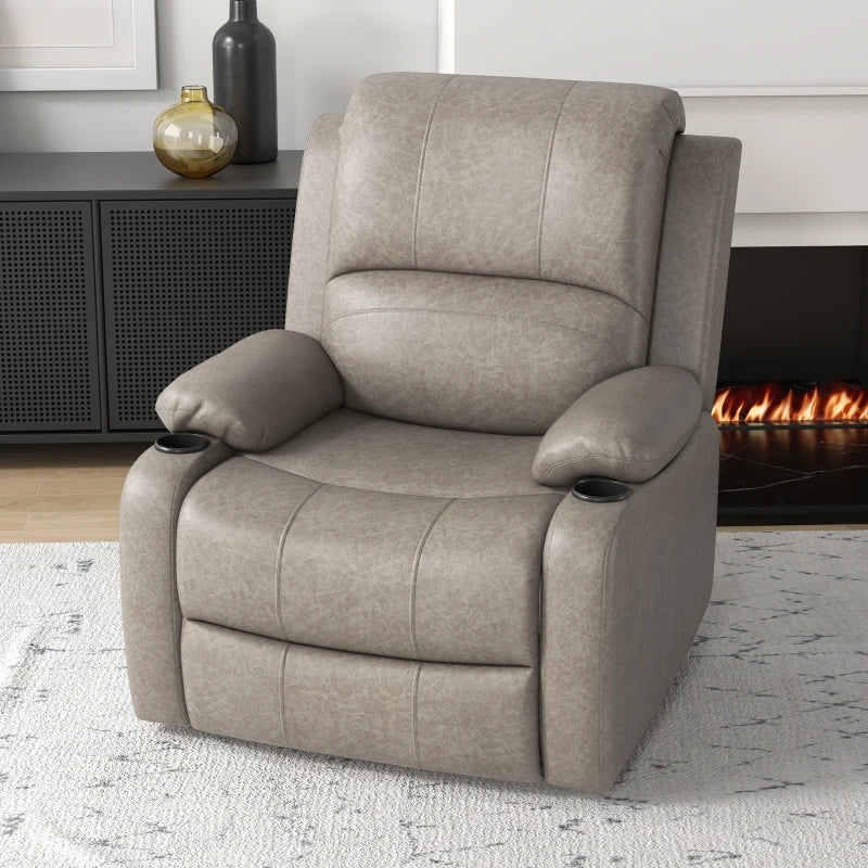Microfibre Recliner Chair with Adjustable Leg Rest and Cup Holders for Living Room Comfort, Brown