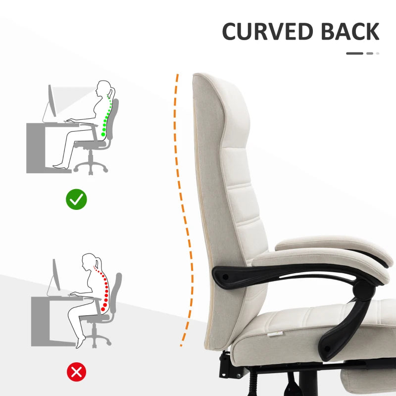 Vinsetto Cream White Office Chair - Adjustable Height Fabric Swivel Desk Chair with Rolling Wheels for Home Office & Study