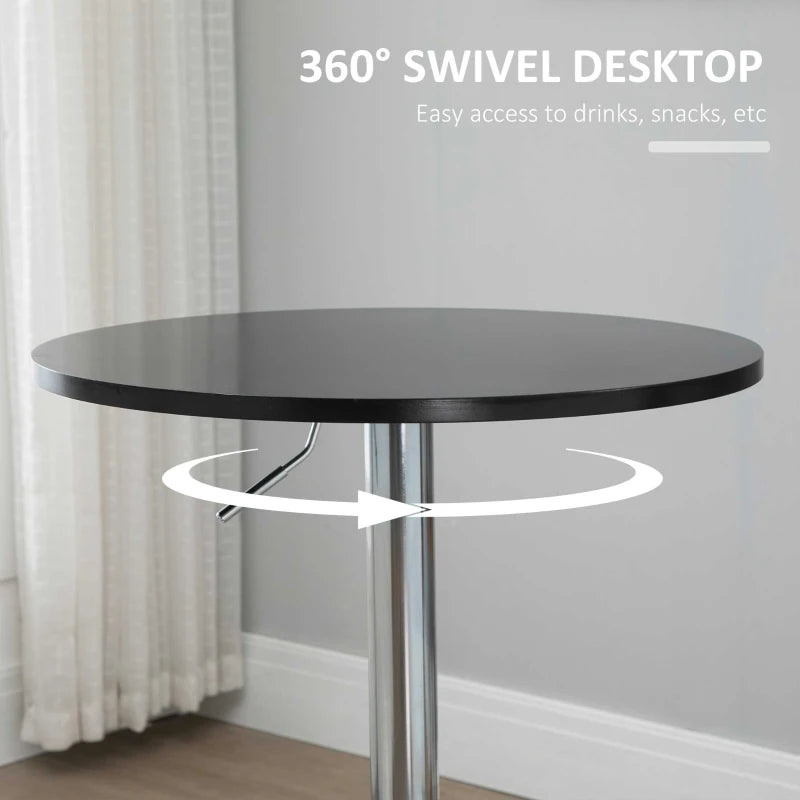 Round Height Adjustable Bar Table with Metal Base - Stylish Pub Desk for Home Bar, Dining Room & Kitchen - Black