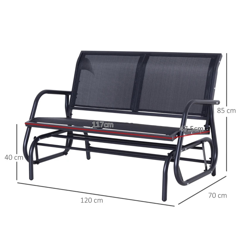 Black 2-Person Outdoor Glider Bench Double Swing Chair