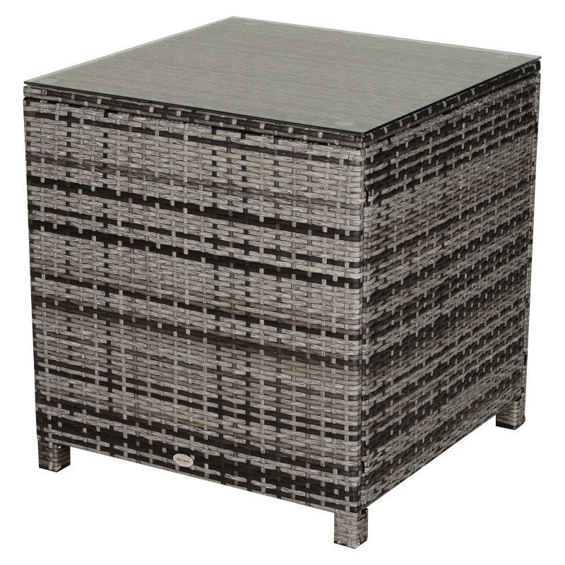 Grey Rattan Square Garden Table with Glass Top