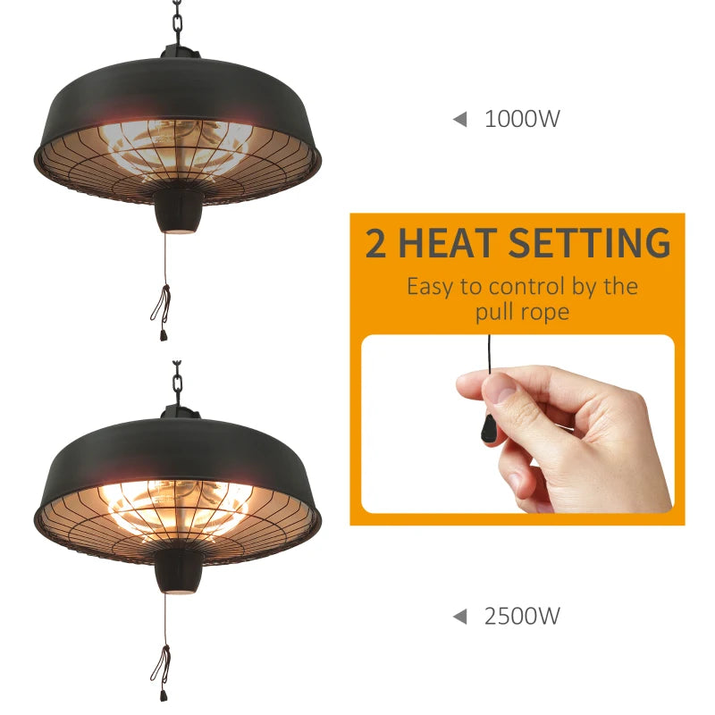 Adjustable 1000/2500W Infrared Halogen Electric Patio Heater - Ceiling Mount, Black - Outdoor Heating Solution