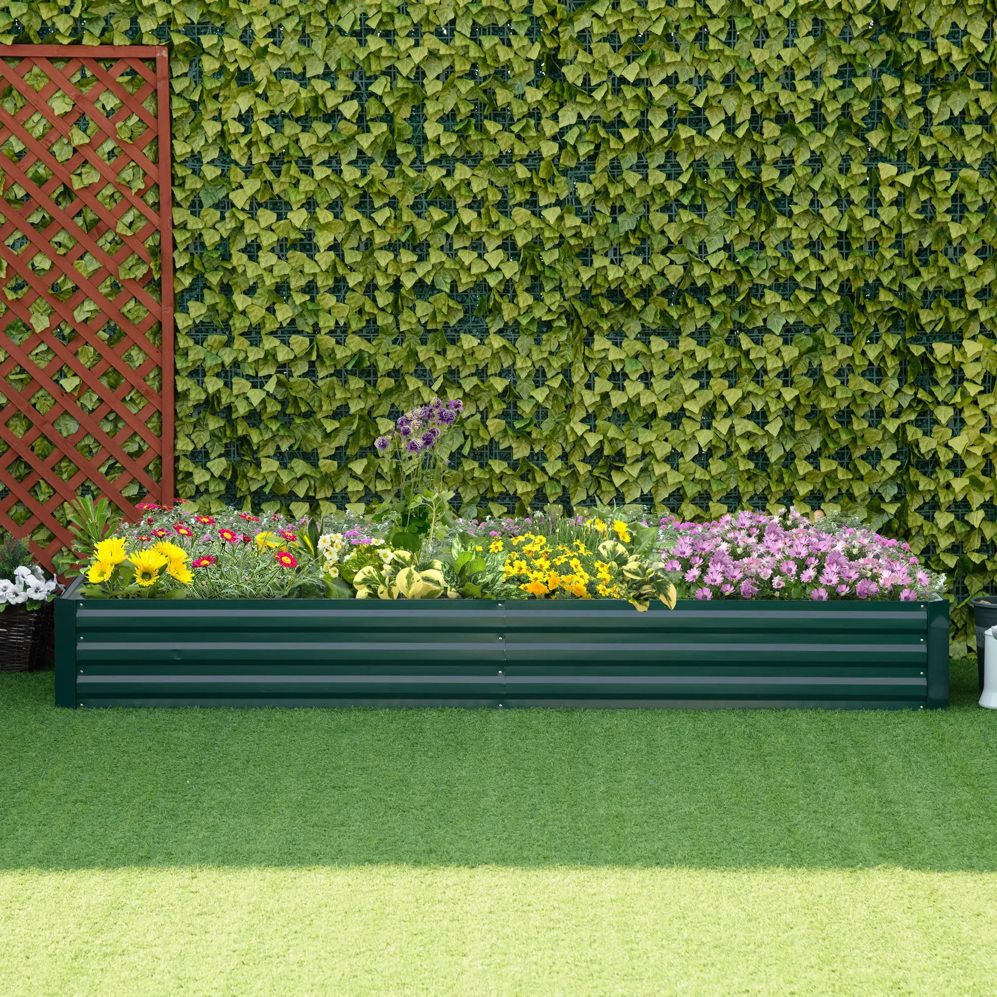 Green Metal Raised Garden Bed Planter Box for Growing Flowers & Herbs - 241 x 90.5 x30cm