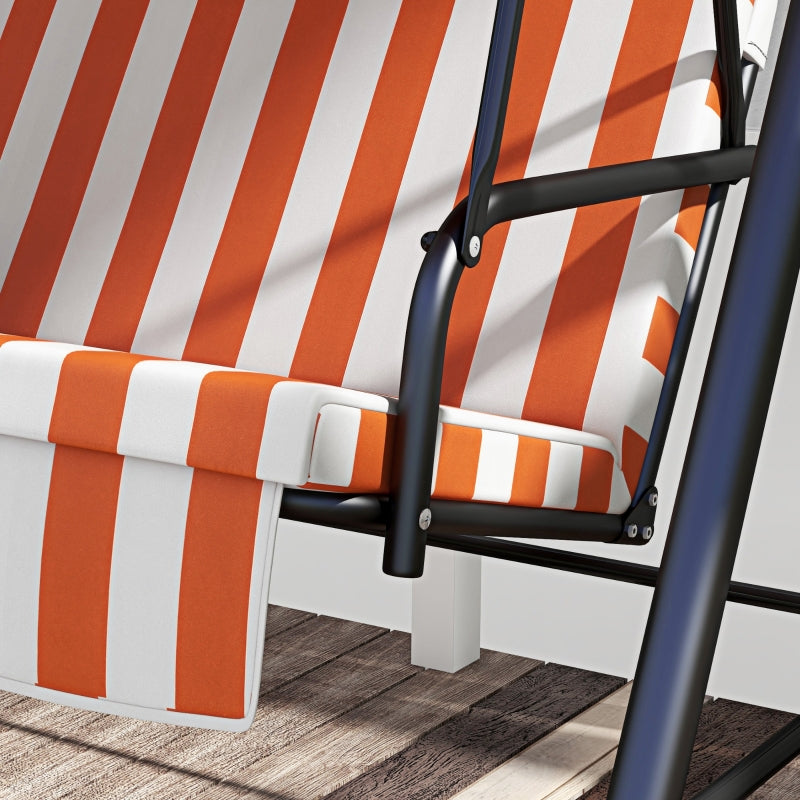 Orange Striped 3-Seater Garden Swing Chair with Adjustable Canopy