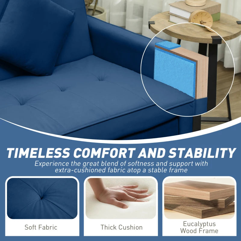Three-Person Velvet Sofa Bed in Blue - Stylish and Comfortable Seating Solution