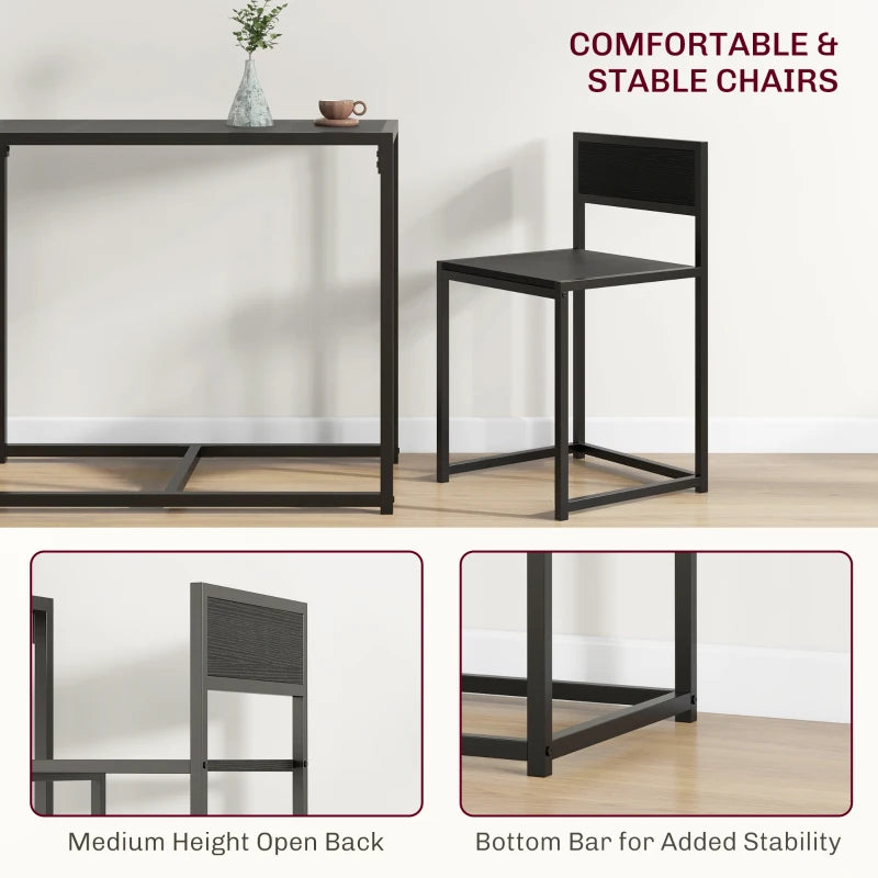 Compact Dining Table and Chairs Set for Small Spaces - Rectangular Steel Frame Dining Room Set in Black