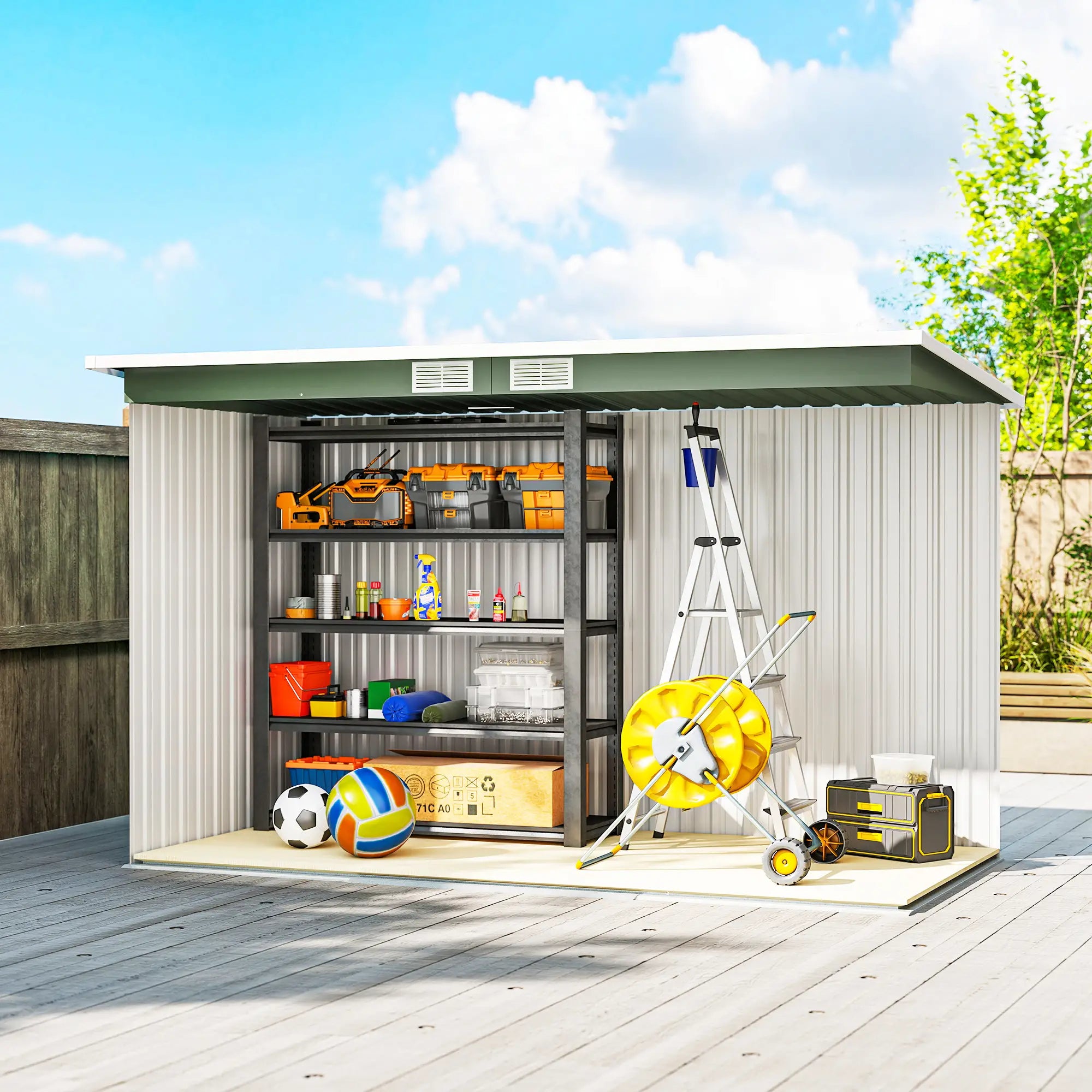 9ft x 4ft Green Shed With Foundation Kit, Ventilation and Double Doors