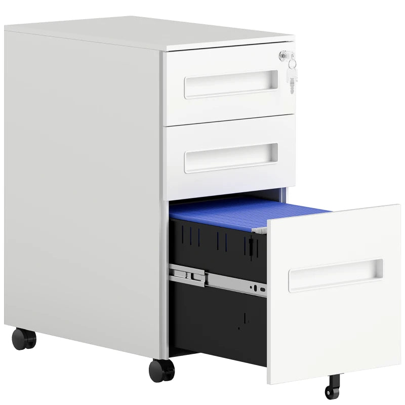 Vinsetto White Three-Drawer Steel Filing Cabinet - Modern Office Storage Solution for Organizing Documents and Files