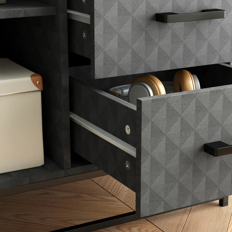 Modern Grey Sideboard Storage Cabinet with Adjustable Shelf, Open Compartment & 2 Drawers - Freestanding Furniture for Living Room