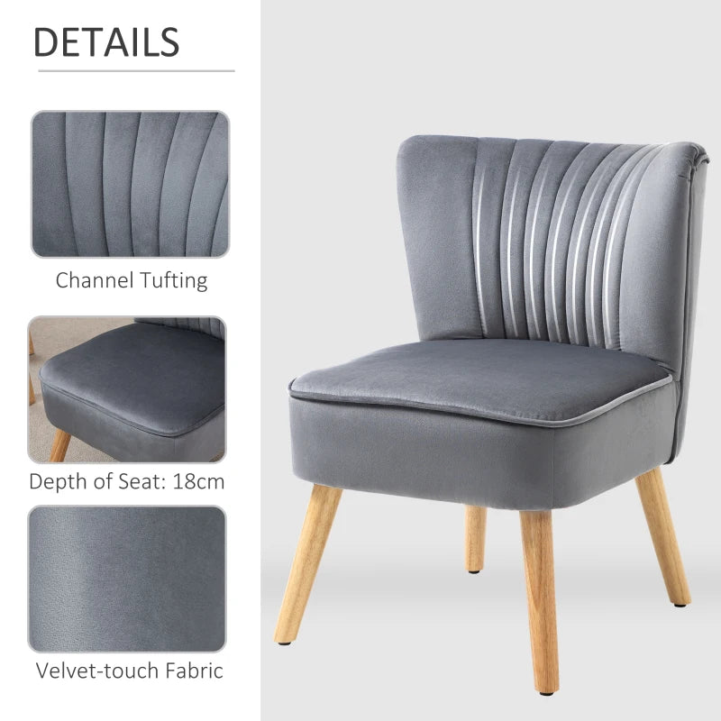 Stylish Grey Fabric Accent Chair with Rubber Wood Legs and Thick Padding for Living Room Comfort