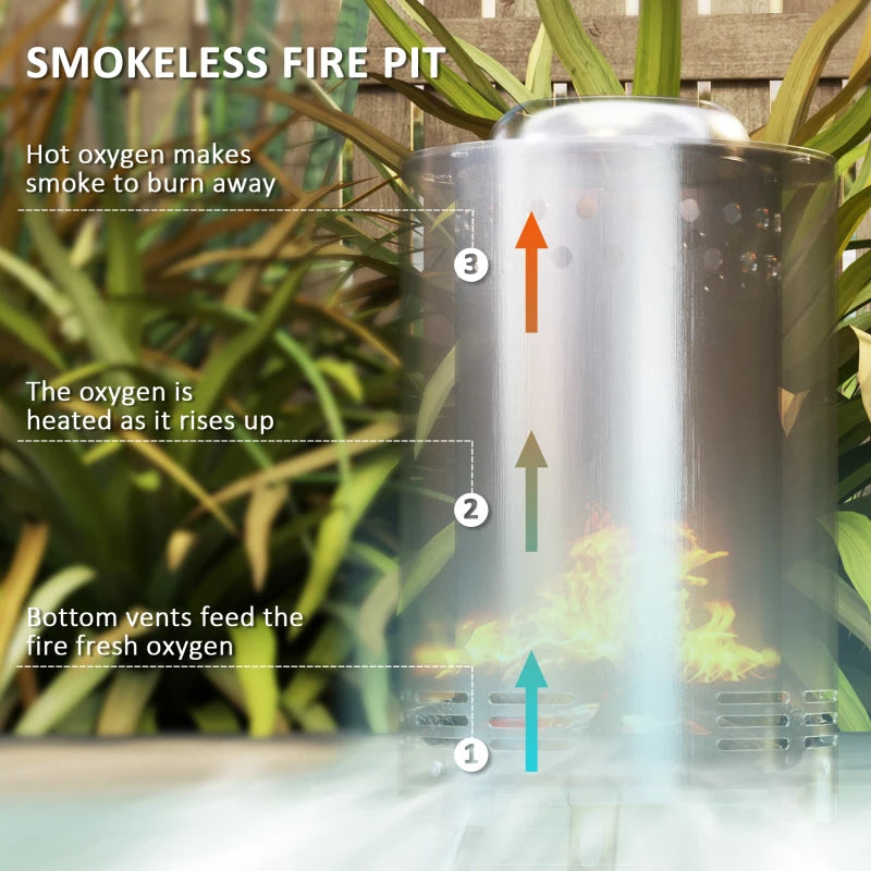 Portable Smokeless Fire Pit - 16x16cm Stainless Steel Wood Burning Tabletop Fire Pit for Garden & Camping - Silver Tone