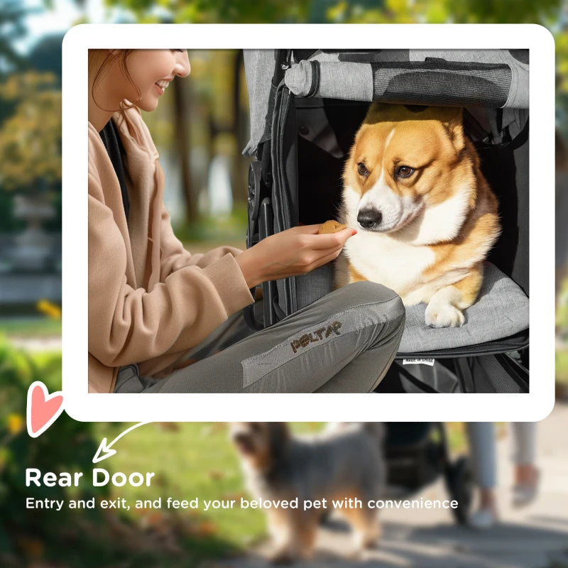 Foldable 3-Wheel Pet Stroller with Sky Roof for Small Dogs and Cats Red