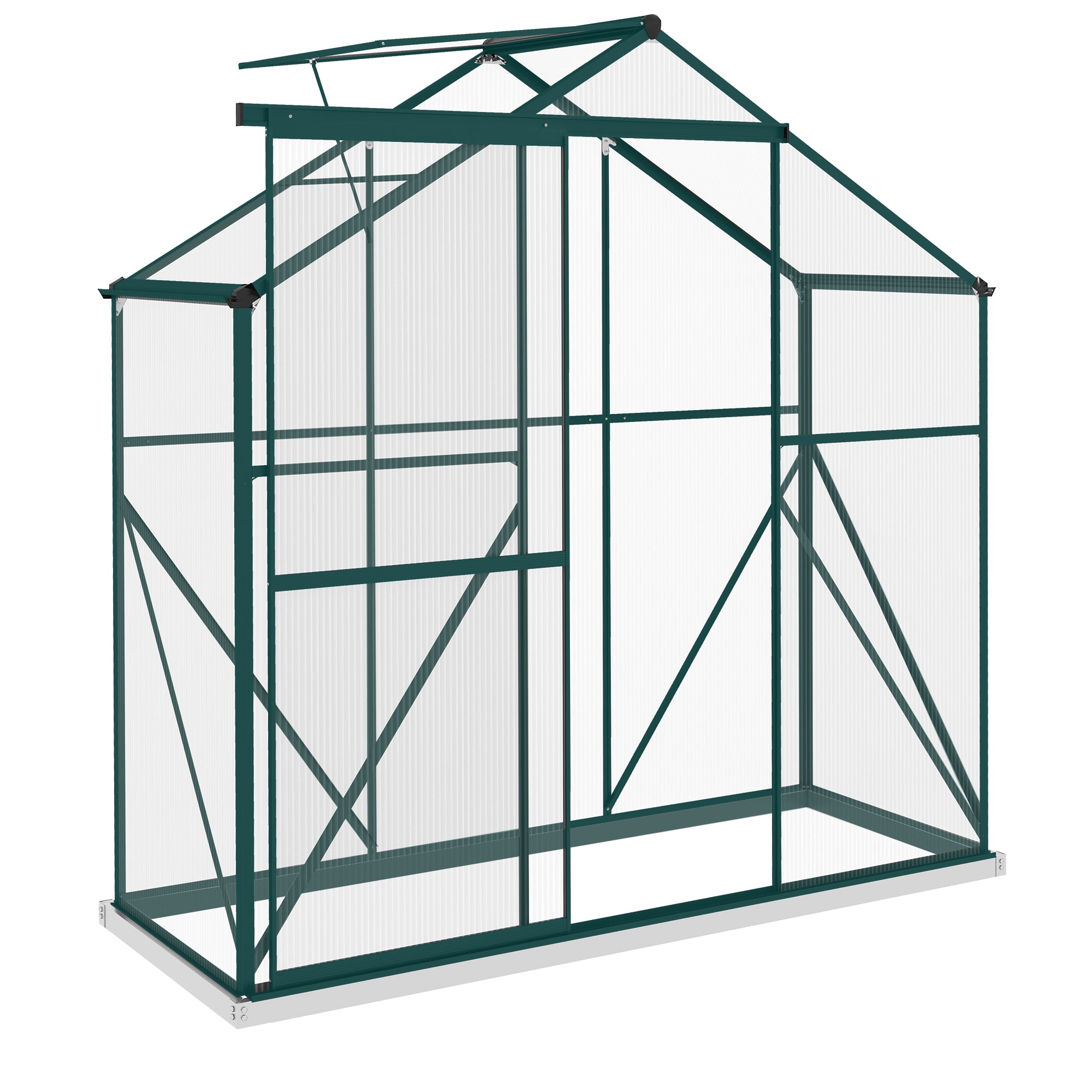 6ft x 2.5ft Green Polycarbonate Walk-In Greenhouse with Rain Gutter, Sliding Door, Window & Foundation