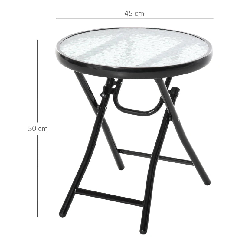 Black Round Glass Garden Folding Table with Safety Buckle