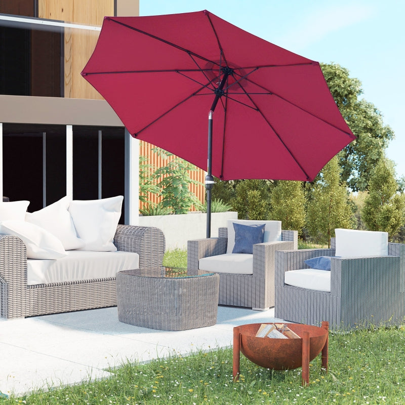 Red 2.7M Tilting Garden Parasol Umbrella with Fibreglass Ribs