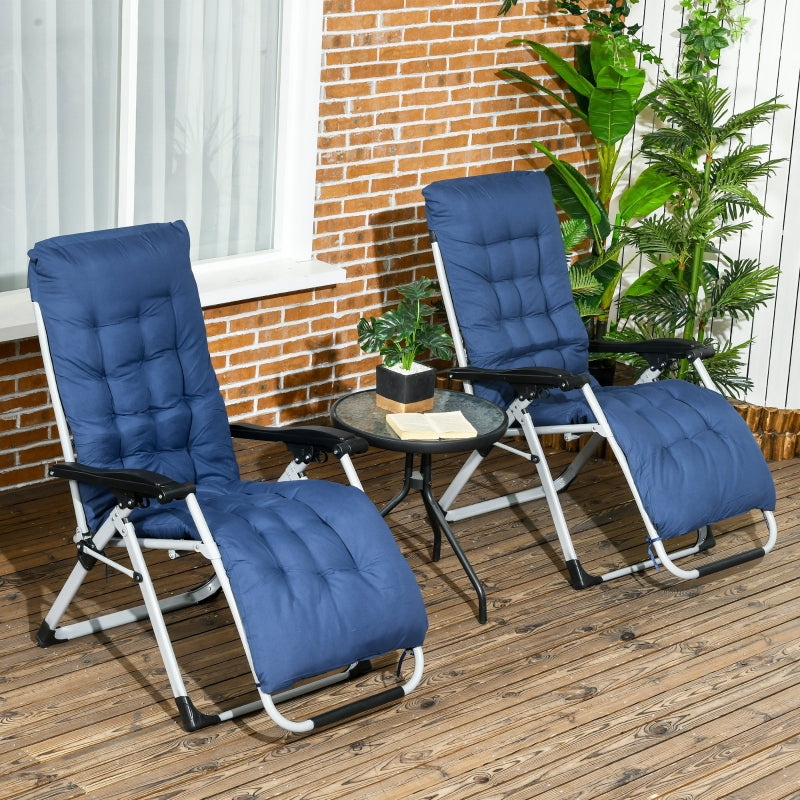 Blue Reclining Zero Gravity Sun Loungers with Cushions