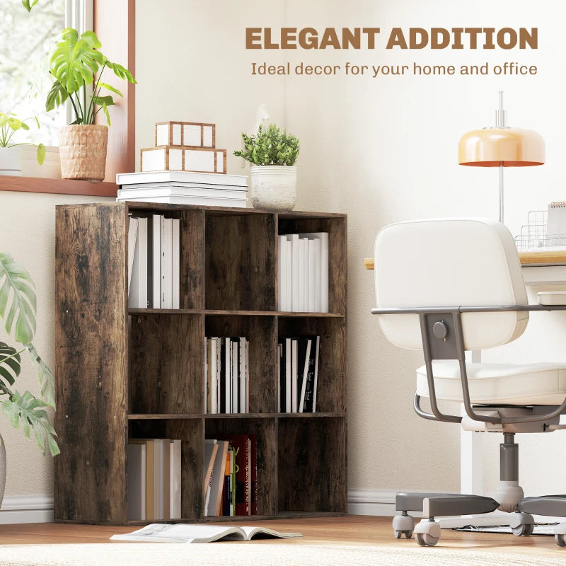 Rustic Brown Nine-Cube Storage Shelf - Versatile Organizer for Home, Office, and Kids' Rooms - Stylish and Functional