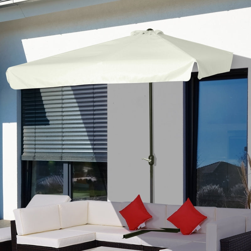 Off-White 2.3m Semi-Round Patio Umbrella with Crank Handle - Balcony Use (Base Not Included)