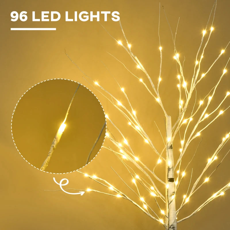 5ft Pre-Lit Artificial White Birch Tree with Warm White LED Lights - Indoor & Outdoor Decorative Lighting
