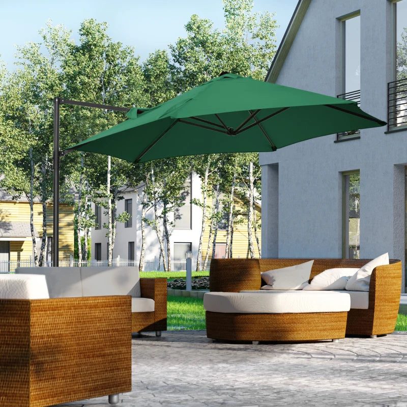 Green 2.5M Rotating Cantilever Patio Umbrella with Cross Base