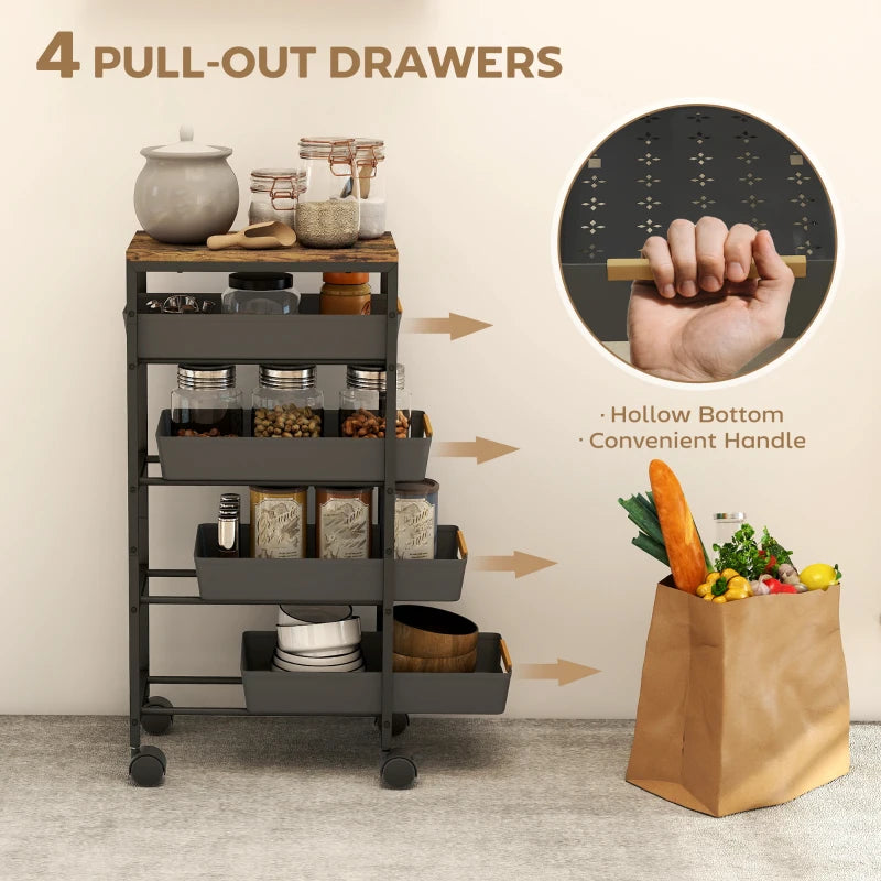 5-Tier Rolling Storage Cart with Wheels for Kitchen and Home Organization Black
