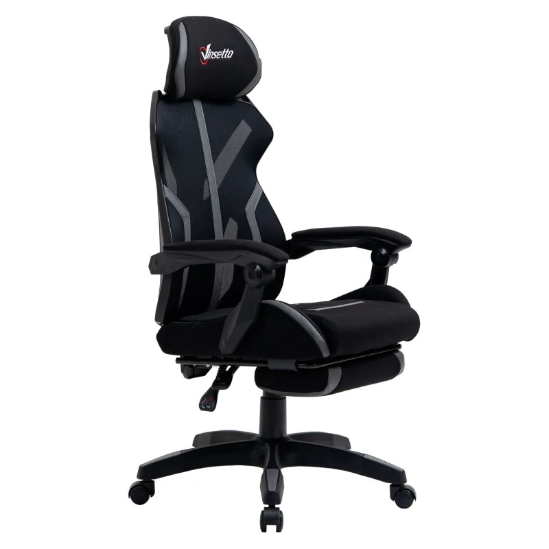 Vinsetto Ergonomic Mesh Office Chair with Footrest & Lumbar Support - Adjustable Height, Swivel Wheels, Black Grey