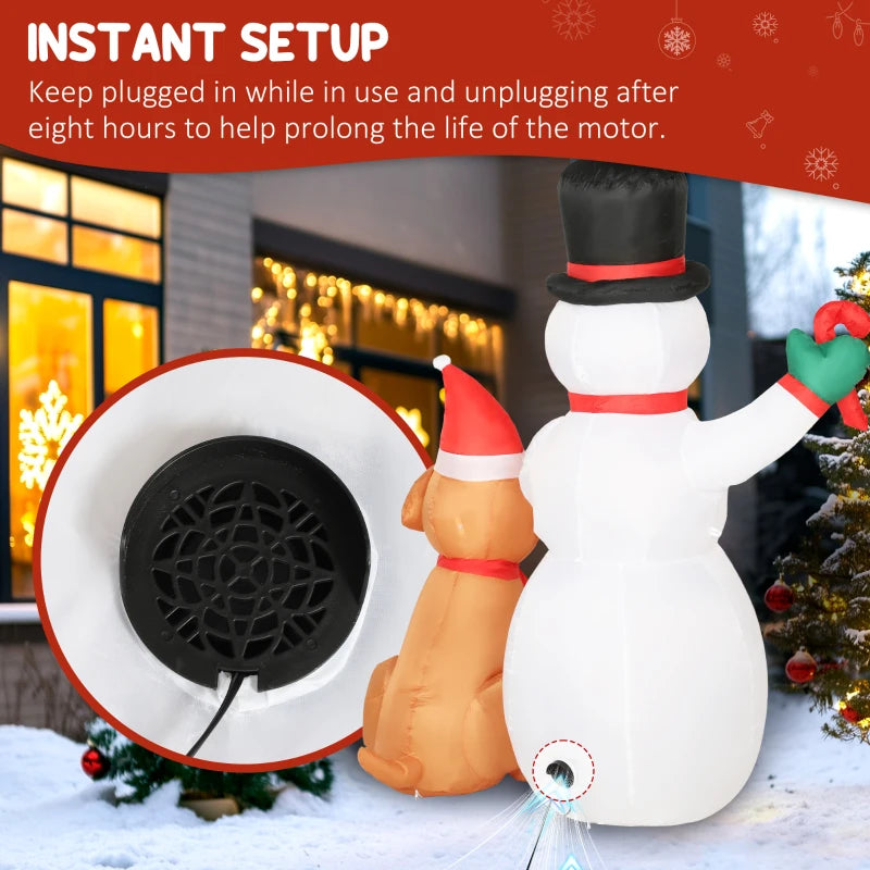 6FT Christmas Inflatable Snowman & Dog with LED Lights - Blow Up Holiday Decoration for Indoor & Outdoor Garden Decor