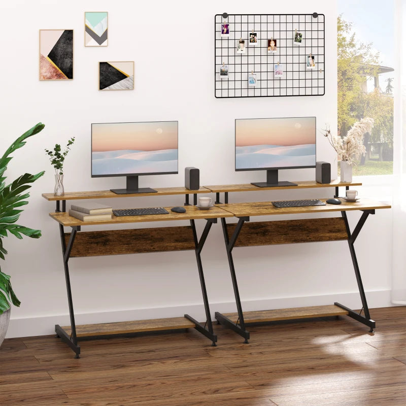 Industrial Computer Desk with Monitor Stand - 100x60cm Compact Home Office Desk for Small Spaces - Rustic Brown Finish
