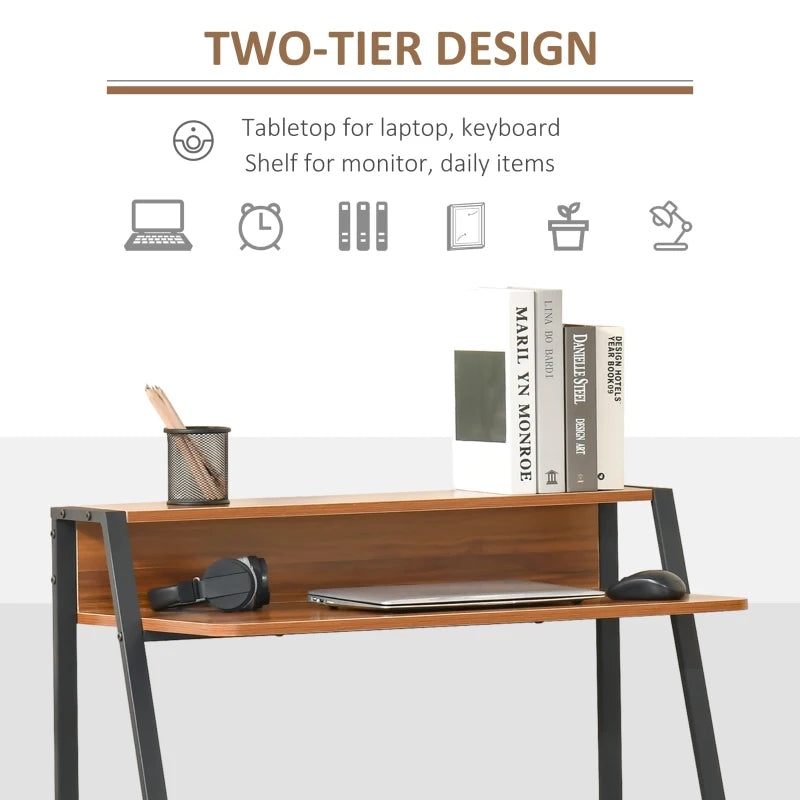 Walnut Writing Desk - 84L x 45W cm Computer Table for Home Office, PC Laptop Workstation with Storage Shelf