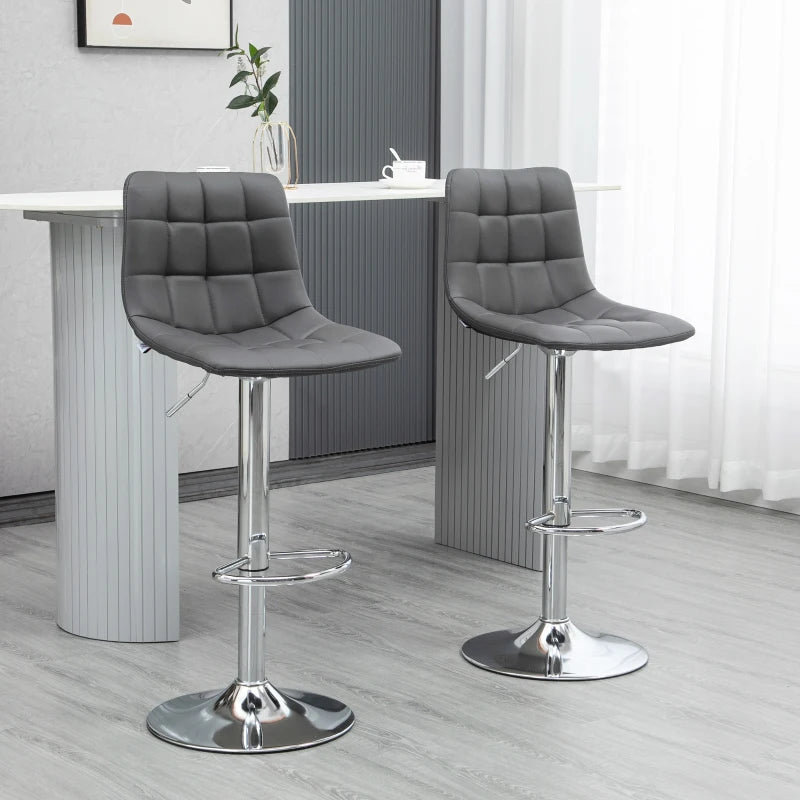 Adjustable Bar Stools Set of 2 - Swivel PU Leather Tufted Breakfast Bar Chairs for Kitchen Counter, Grey