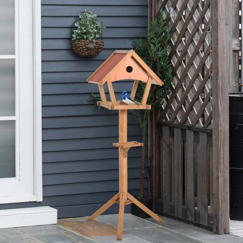 Wooden Freestanding Bird Table Feeding Station for Garden - 139cm Height, Natural Wood Design, Perfect Outdoor Bird Feeder