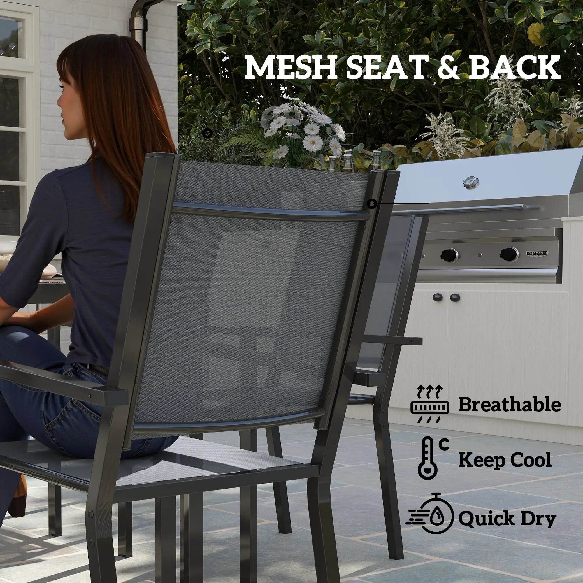 7 Piece Garden Dining Set With 6 Stackable Chairs and 150cm Rectangular Table + WPC Slatted Top