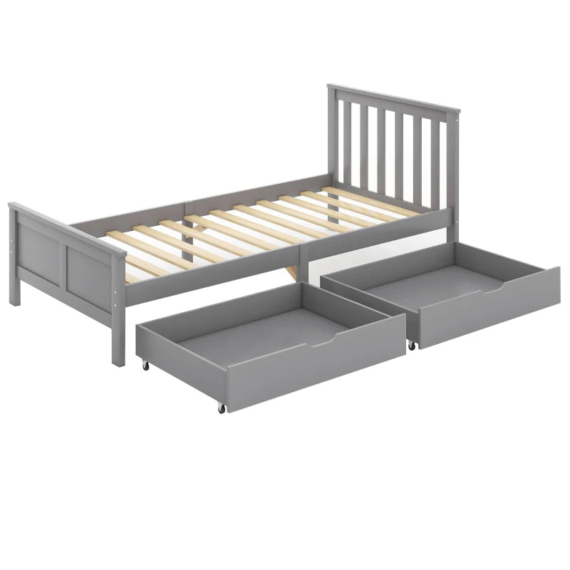 Wooden Pine Divan Storage Bed with Drawers - Solid Slatted Base, 3ft Single, Gray, 196x100x82 cm - Space-Saving Design