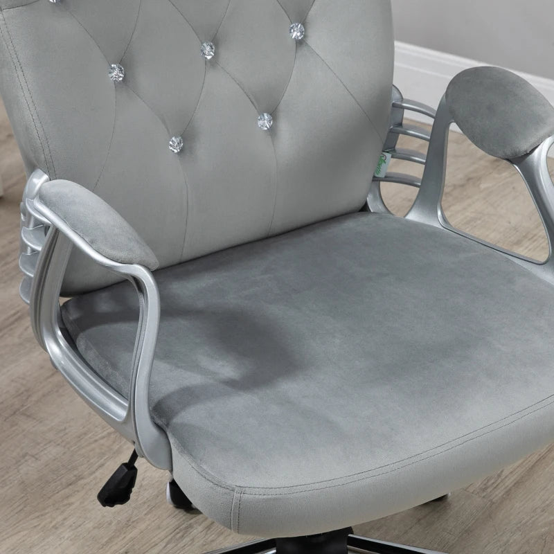Vinsetto Grey Velvet-Feel Office Chair with Diamante Back - Stylish Ergonomic Design for Home & Office Use