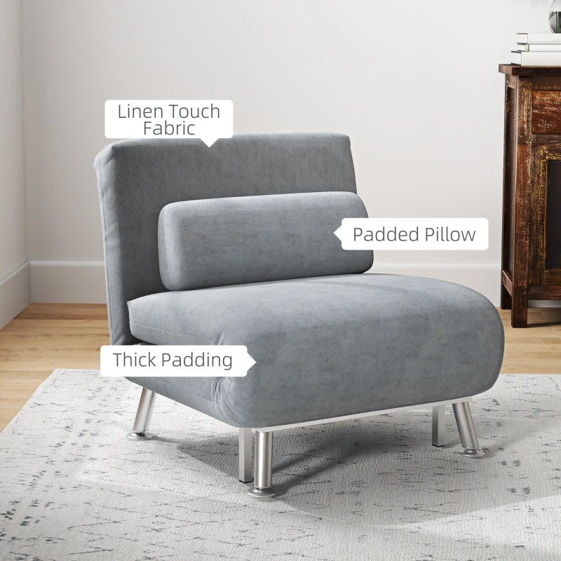 Stylish Grey Velvet-Feel Sleeper Chair for Comfortable Seating and Relaxation