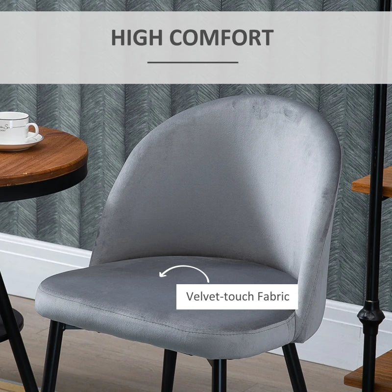 Contemporary Dining Chairs Set of 2 - Soft Fabric Seat & Back for Office, Kitchen, Living Room - Grey