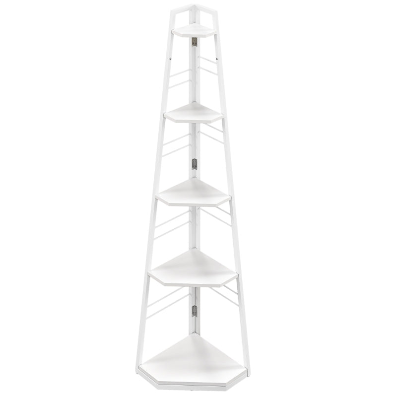 Stylish Five-Tier Corner Shelf in White - Space-Saving Storage Solution for Home Decor and Organization
